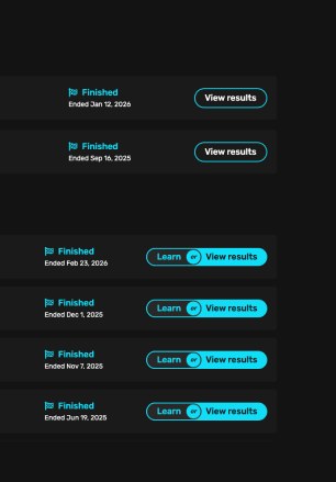Finished bug bounty programs, some with a single view results action and others with a learn more option