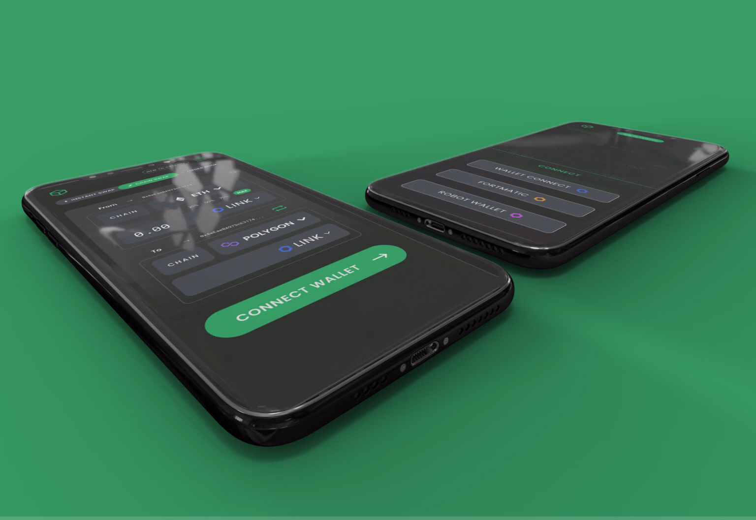 Two phones showing the Rubic app, rendered on a green background
